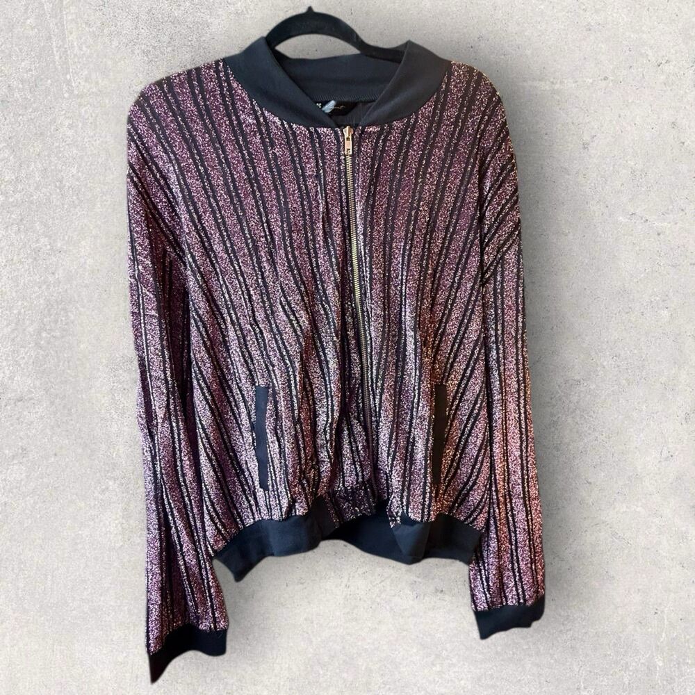 Nwt Lularoe Stevie Bomber Jacket Elegant Black/Pink Striped Size 3XL